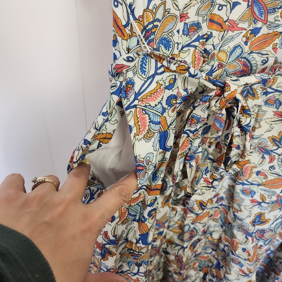 Boden Linen Blend Midi Dress Puff Sleeve A-Line Floral Boho Print V-Neck Size 14 - Picture 9 of 16